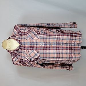 Wrangler XL Pink Plaid Snap Button Long Sleeve Top